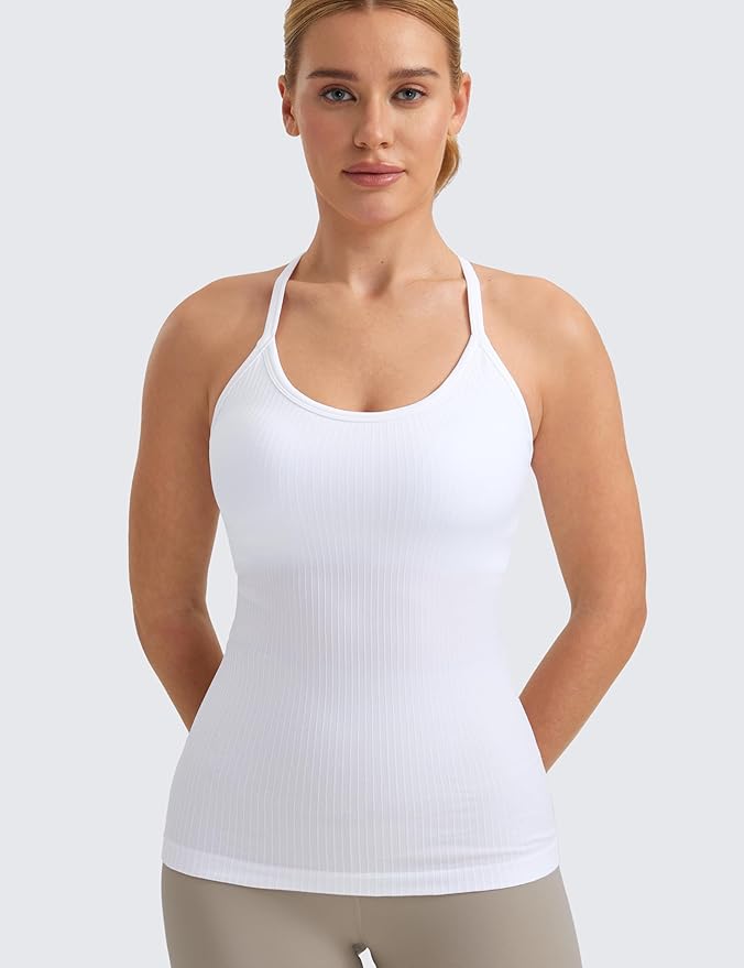 CRZ YOGA Seamless Workout Tank Tops for Women Racerback Athletic Camisole Sports Shirts with Built