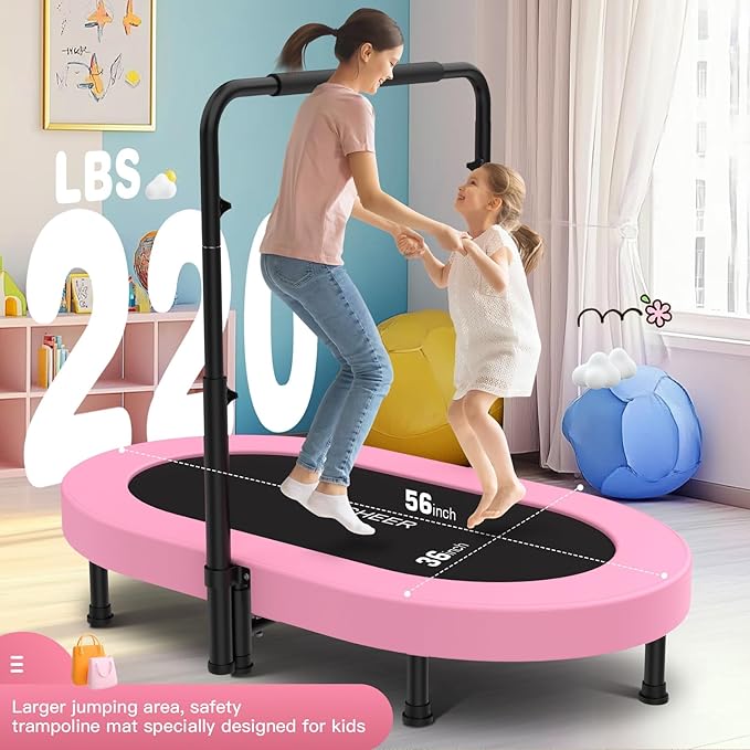 ANCHEER 56" Double Mini Trampoline for Kids, Mini Rebounder with 5-Level Adjustable Handle