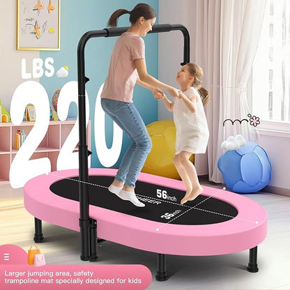 ANCHEER 56" Double Mini Trampoline for Kids, Mini Rebounder with 5-Level Adjustable Handle