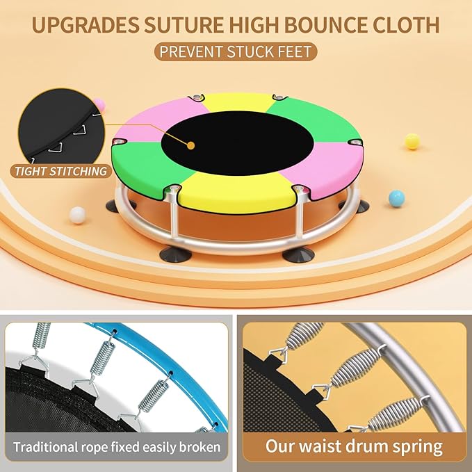 Trampoline for Kids, Adjustable Baby Toddler Trampoline with Basketball Hoop, Round Bottom Indoor