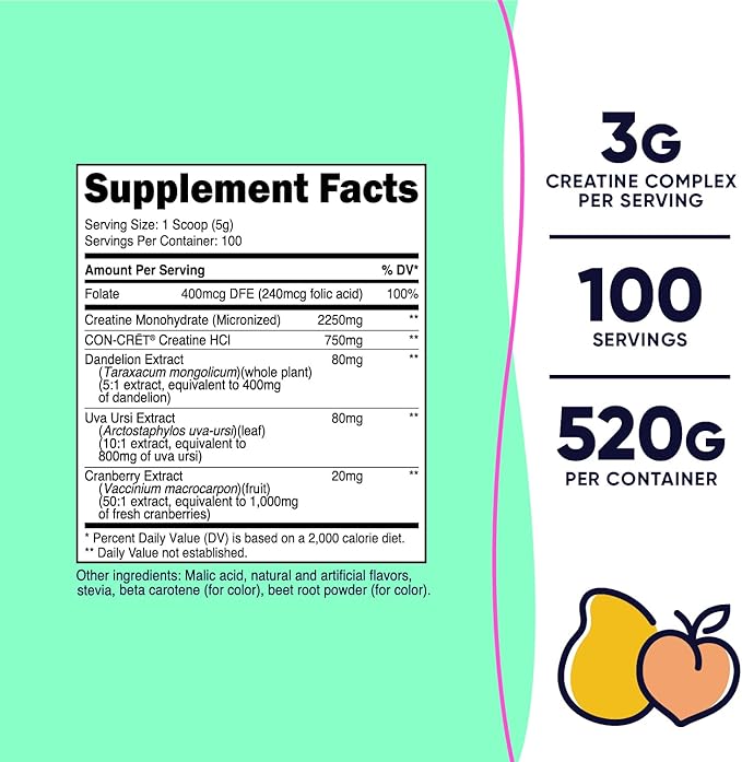 Nutricost Creatine Monohydrate Powder for Women, Micronized, Peach Mango, 100 Servings