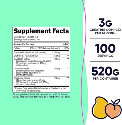 Nutricost Creatine Monohydrate Powder for Women, Micronized, Peach Mango, 100 Servings