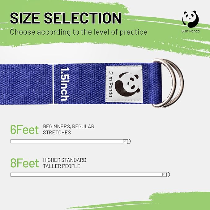 Slim Panda Yoga Strap for Stretching,Cotton Yoga Strap with Adjustable D-Ring Buckle,Non-Elastic