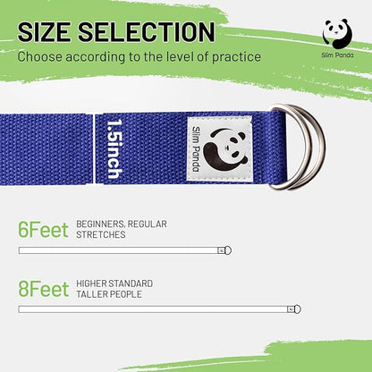 Slim Panda Yoga Strap for Stretching,Cotton Yoga Strap with Adjustable D-Ring Buckle,Non-Elastic
