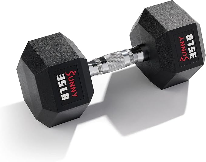 Sunny Health & Fitness Hex Style Dumbbell 5 LBS TO 50 LBS Chrome Handles, Hand Weight for Strength
