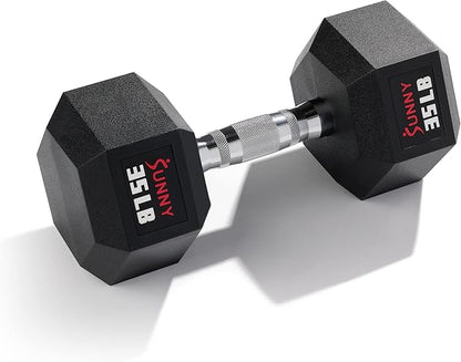 Sunny Health & Fitness Hex Style Dumbbell 5 LBS TO 50 LBS Chrome Handles, Hand Weight for Strength