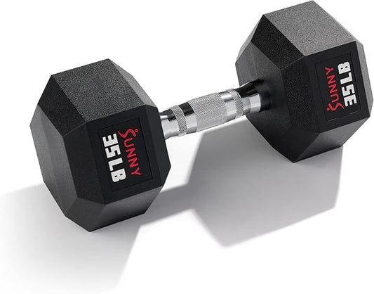 Sunny Health & Fitness Hex Style Dumbbell 5 LBS TO 50 LBS Chrome Handles, Hand Weight for Strength