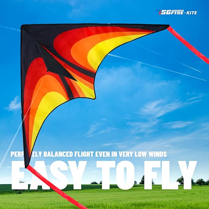 Red Large Delta Kite Flying Toys for Kids & Adults Easy to Fly，Kites Handle Line Outdoor Sports