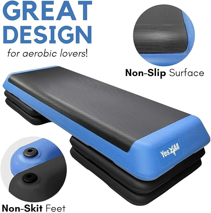 Yes4All Adjustable Workout Aerobic Exercise Step Platform Health Club Size with 4 Adjustable Risers