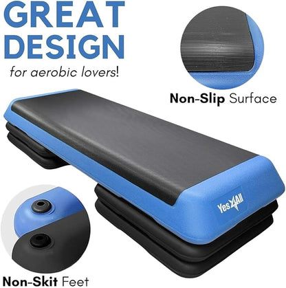 Yes4All Adjustable Workout Aerobic Exercise Step Platform Health Club Size with 4 Adjustable Risers