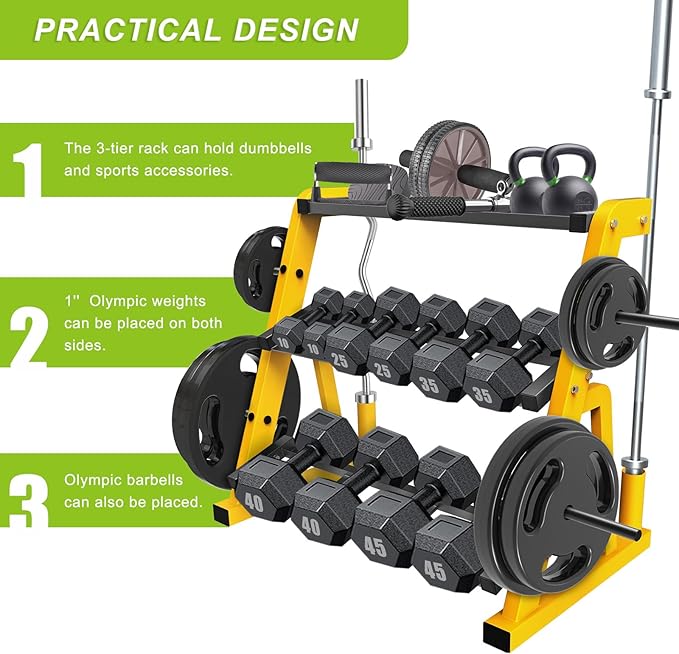 "Kipika Heavy Duty 3 Tier Dumbbell Rack Multifunctional, Weight Rack for Dumbbells, Home Gym