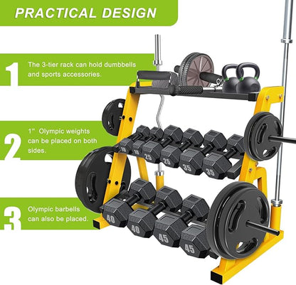 "Kipika Heavy Duty 3 Tier Dumbbell Rack Multifunctional, Weight Rack for Dumbbells, Home Gym