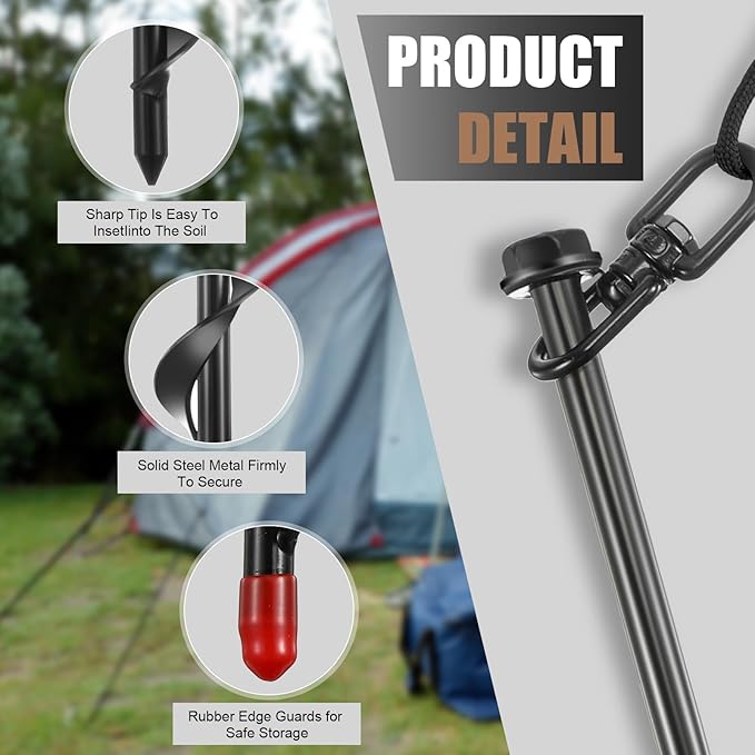 Reginary Ground Anchors Screw in Tent Stakes Heavy Duty Trampoline Anchors High Wind for Camping
