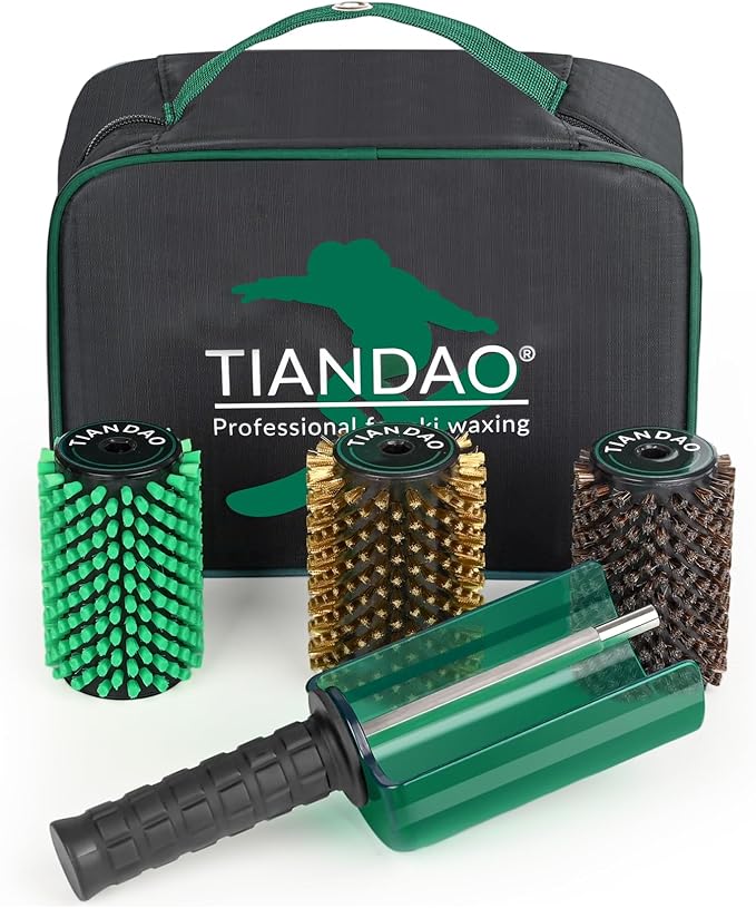 Ski Snowboard Roto Brush Kit with Quick-Change Axle 3 Professional Brushes: Brass, Horsehair, Nylon