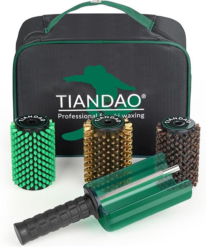 Ski Snowboard Roto Brush Kit with Quick-Change Axle 3 Professional Brushes: Brass, Horsehair, Nylon