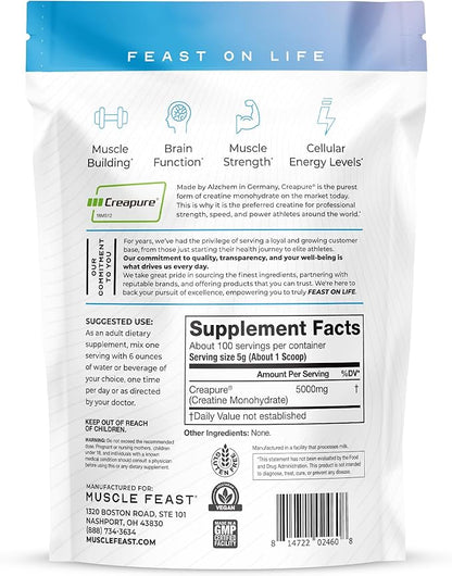 Muscle Feast Creapure Creatine Monohydrate Powder, Vegan Keto Friendly Gluten-Free, Mass Gainer
