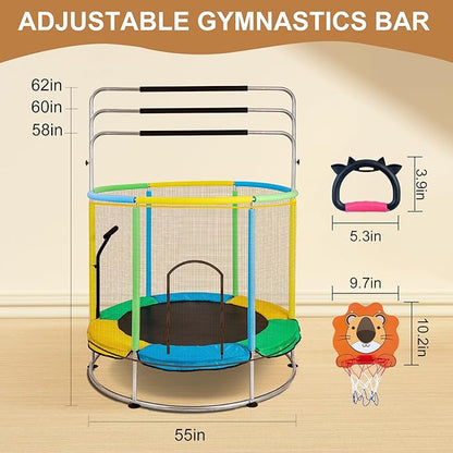 Trampoline for Kids with Anti-Rollover Round Bottom and Swing,55" Toddler Mini Trampoline for Kids