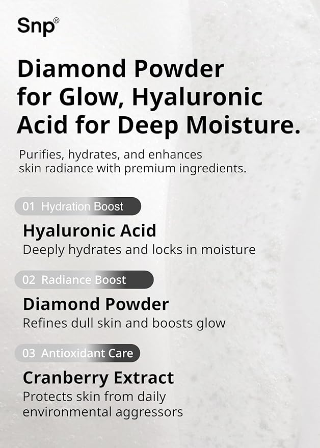 SNP 100% Diamond + 1000mg Hyaluronic Acid Sheet Mask | Tightening, Hydrating, and Nourishing with