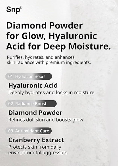 SNP 100% Diamond + 1000mg Hyaluronic Acid Sheet Mask | Tightening, Hydrating, and Nourishing with
