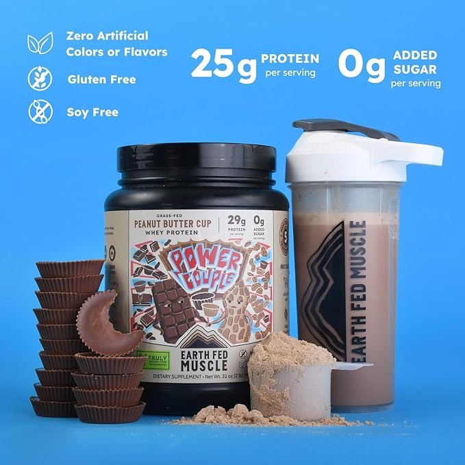 Earth Fed Muscle Power Couple Peanut Butter Chocolate Truly Grass Fed Whey Protein Isolate