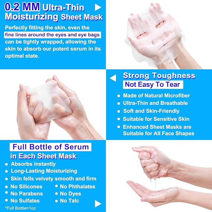 Collagen Face Mask with Hyaluronic Acid, Vitamin E Oil for Skin Care Hydrating, Moisturizing