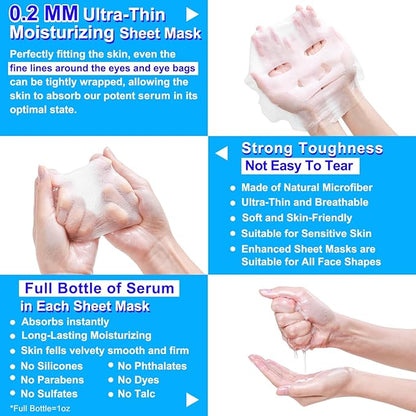 Collagen Face Mask with Hyaluronic Acid, Vitamin E Oil for Skin Care Hydrating, Moisturizing