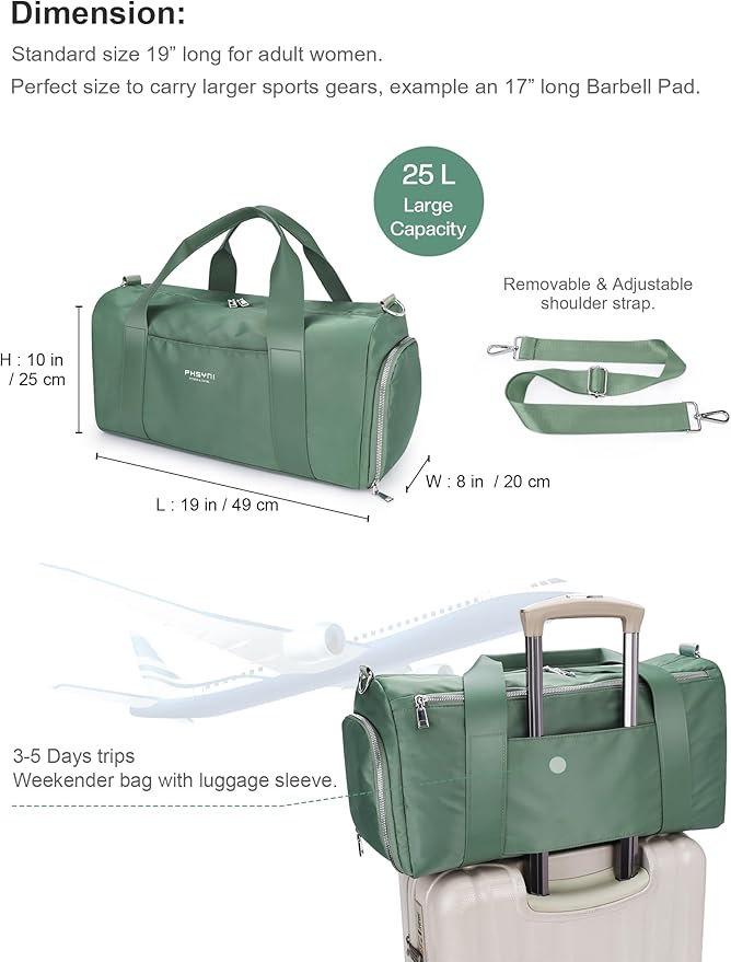 Gym Bag for Women Girls with Shoe Compartment & Wet Pocket - Duffle Bag for Travel Sports Fitness