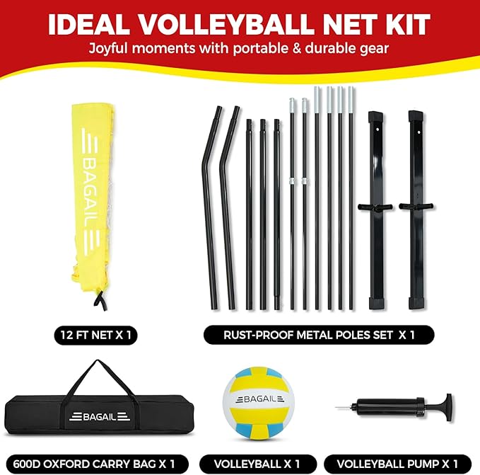 BAGAIL Volleyball Net, 12ft/20ft Portable Volleyball Net for Backyard - Adjustable Height
