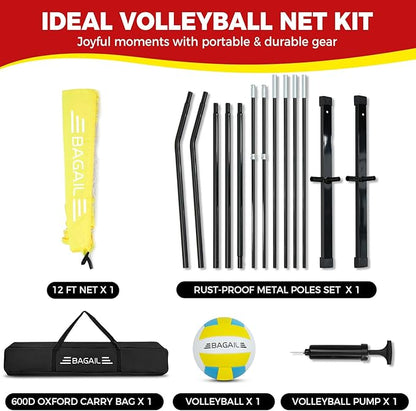BAGAIL Volleyball Net, 12ft/20ft Portable Volleyball Net for Backyard - Adjustable Height