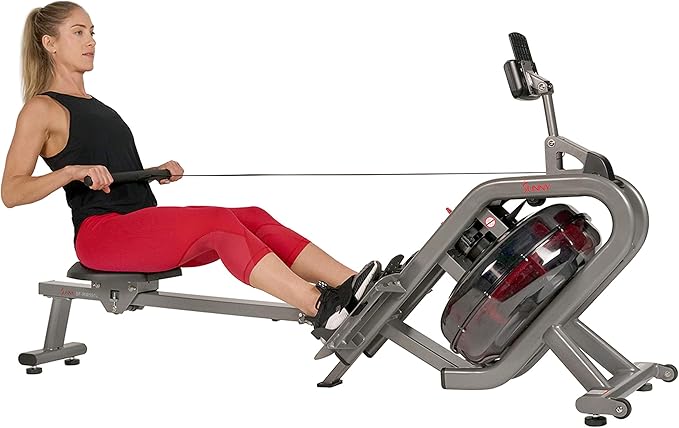Sunny Health & Fitness Elite Water Rowing Machine with High Dynamic Resistance Vertical Tank