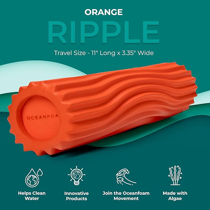 Oceanfoam Ripple Travel Foam Roller (11" x 3.35") Firm Mini Foam Roller for Physical Therapy, Deep