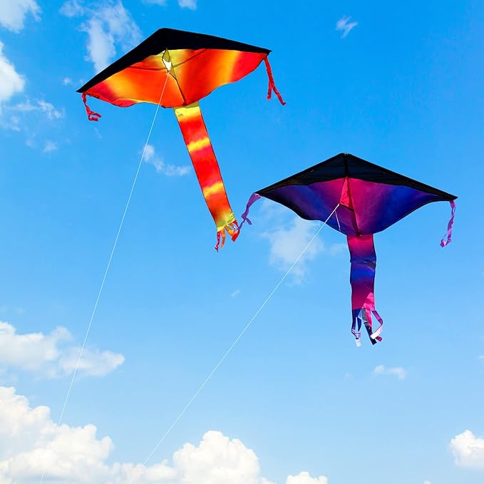 JOYIN 3 Packs Delta Multicolor Kite Warm and Cold Color Easy to Fly for Kids and Adults with 262.5