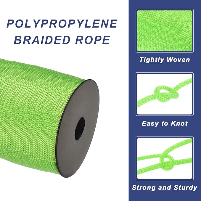 MECCANIXITY 5/32 Inch Polypropylene Rope Braided Ropes, 328ft Camping Rope Hollow Utility Cord for