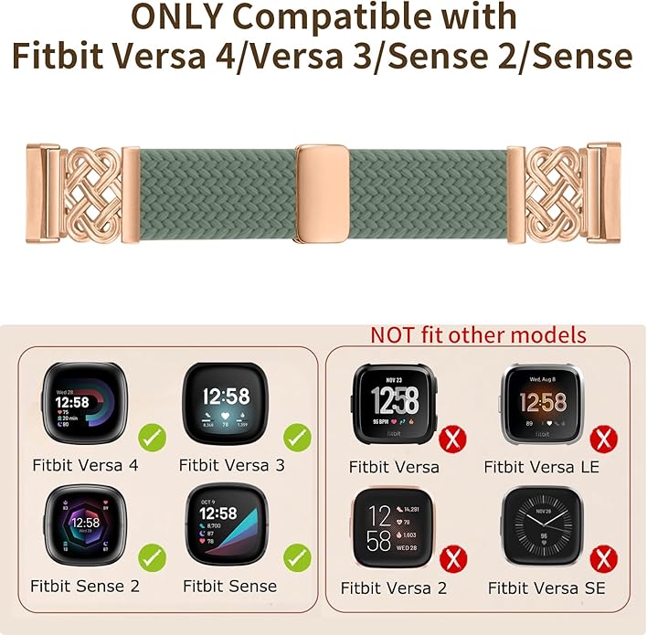 Braided Band Compatible with Fitbit Versa 4 Bands for Woman/Versa 3/Sense 1/Sense 2 Band, Magnetic