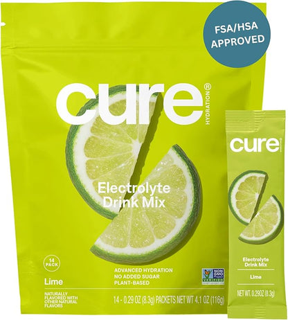Cure Hydration | Plant-Based Electrolyte Drink Mix | No Added Sugar | FSA-HSA | Dehydration Relief