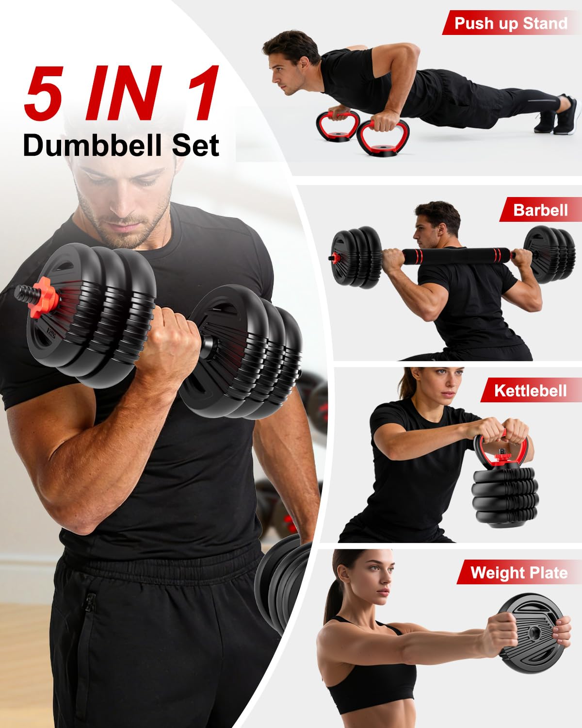 UNNMIIY Adjustable Dumbbells, 20/30/45/70/90lbs Free Weight Set with