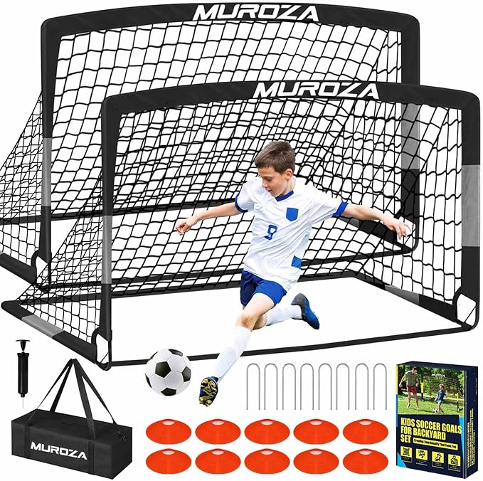 Soccer Goal, Kids Soccer Goals for Backyard Set, 2 Pack of Portable Pop Up Soccer Net with Soccer