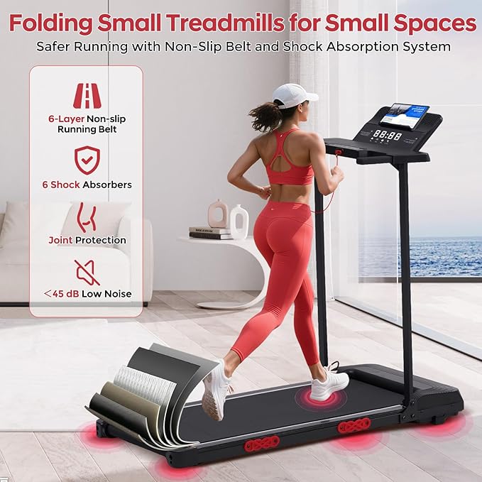 Walking Pad Treadmill with Handles, Folding Foldable Electric Treadmills for Home Small, 3.0HP