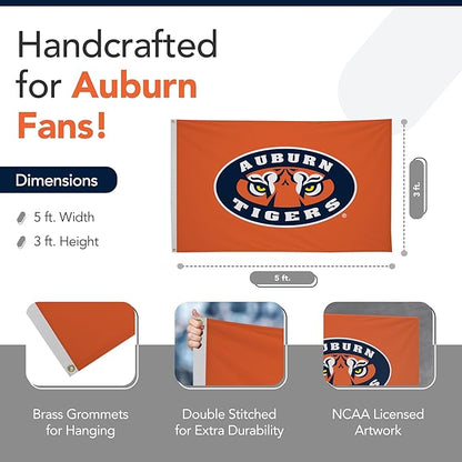 Auburn Tigers College Sports Printed Flag - NCAA Licensed - Nylon - School Banner (Orange) (3' x 5')