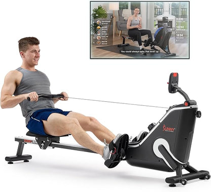Sunny Health & Fitness Flip & Foldable Rowing Machine for Home w/Extended Slide Rail, Full-Body