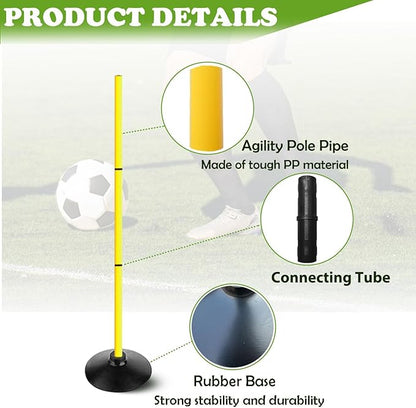 4FT Agility Poles Set Detachable Speed Training Poles Soccer Slalom Sticks with Agility Ladder and