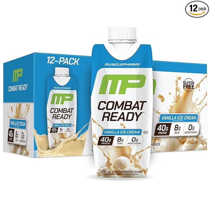 MusclePharm Combat Ready High Protein Shakes Ready to Drink, 40g Protein, 8g BCAAs, 8.7g Glutamine