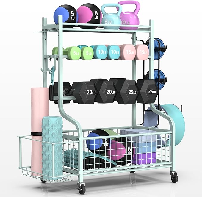 PLKOW Dumbbell Rack, Weight Rack for Dumbbells, Home Gym Storage for Dumbbells Kettlebells Yoga Mat