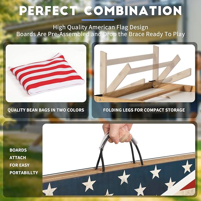 Cornhole Set, Corn Holes Outdoor Game, Regulation Cornhole Boards, Portable Cornhole Set, Classic