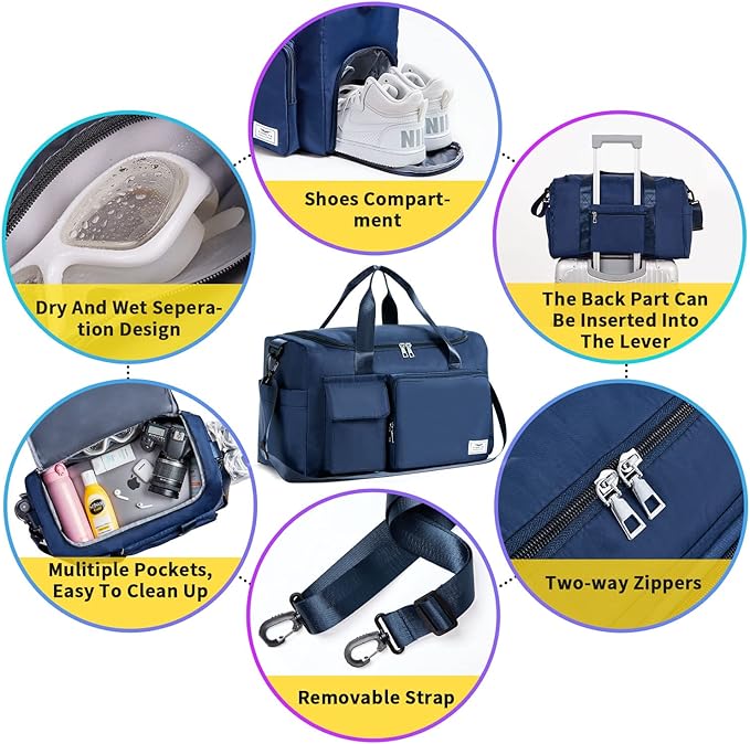 FIORETTO Women's Gym Duffle Bag with Shoes Compartment, 37L Capacity, Ideal for Travel, Gym
