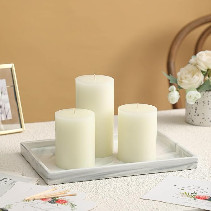 3x4 Inch White Pillar Candles Set of 3 - Decorative Unscented Pillar Candle, Long Burning Dripless