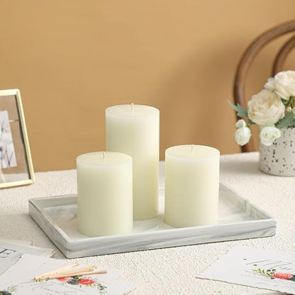 3x4 Inch White Pillar Candles Set of 3 - Decorative Unscented Pillar Candle, Long Burning Dripless