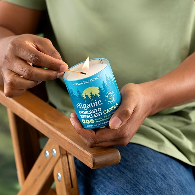 Cliganic Natural Mosquito Repellent Candle (Pack of 2) | Citronella, DEET Free, Essential Oil