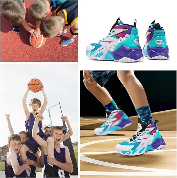 VITUOFLY Kids Basketball Shoes Boys Air Cushion Sneakers Girls Mid Top School Hoops Shoes Non-Slip