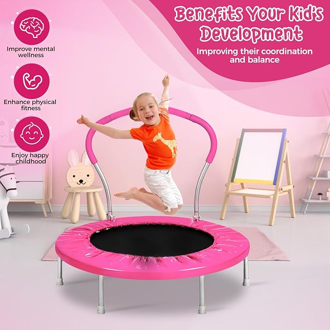 Mini Trampoline for Kids, Indoor Toddler Trampoline with Handle, Child Small Rebounder Trampoline